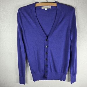 LOFT Purple Knit Button Down Cardigan Sweater Size S Wool Blend V-Neck